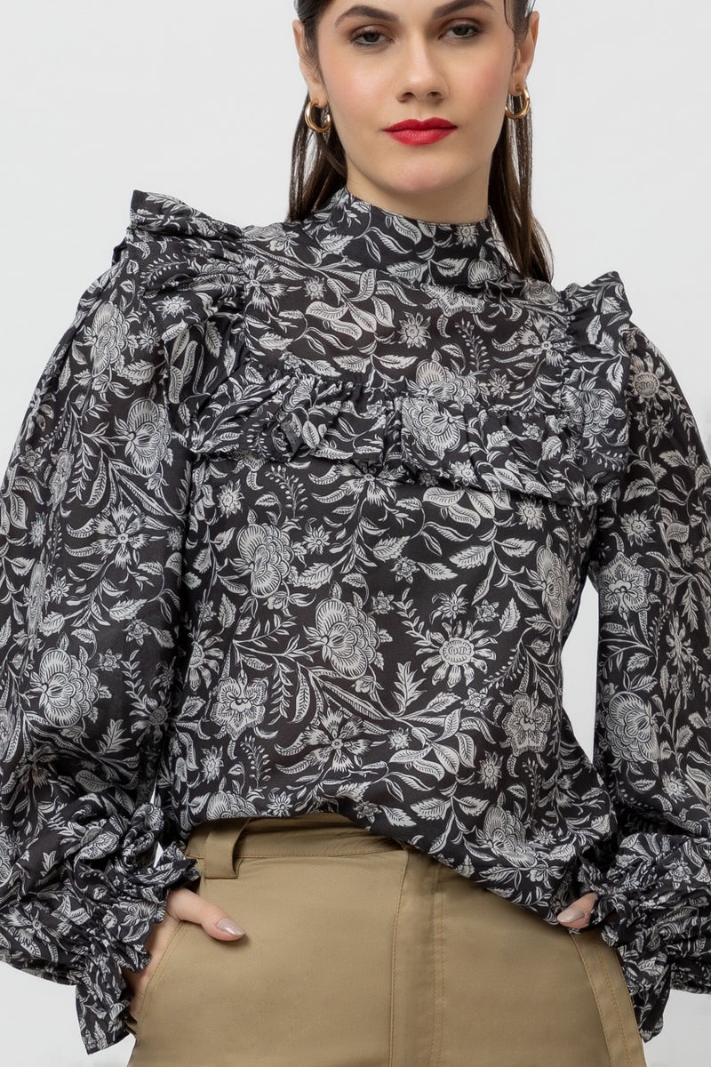 7OUNCE Printed Black Cambric Top for Women - Image 2